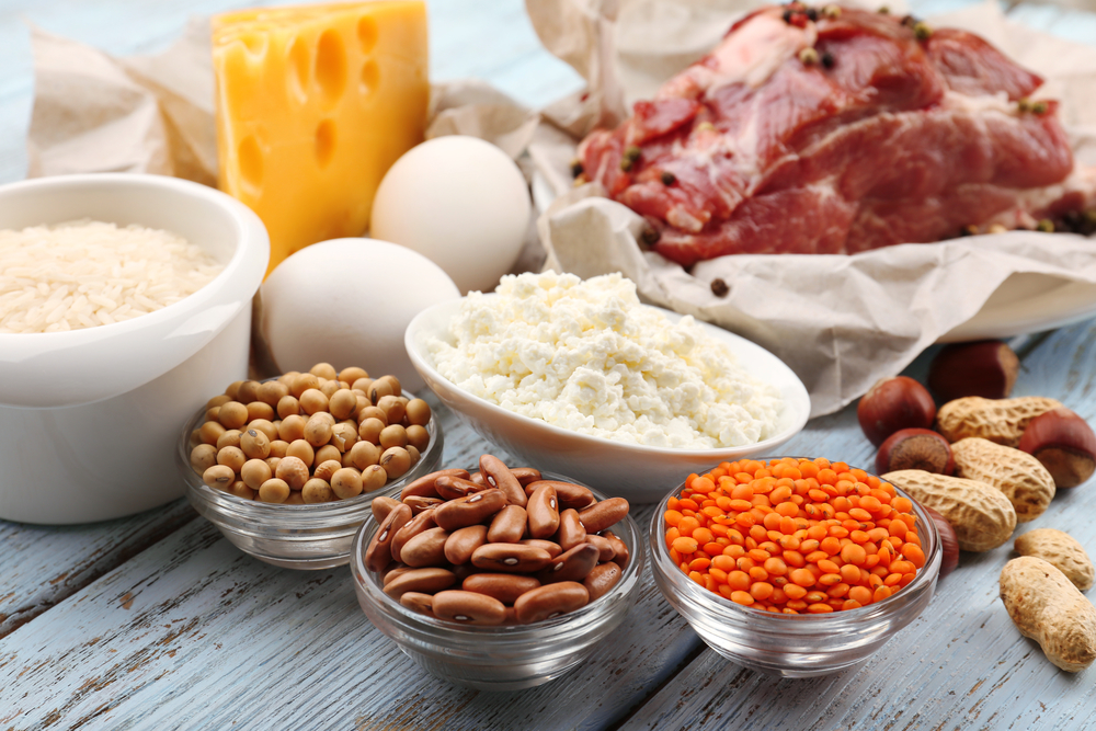 Food high in protein on table, close-up